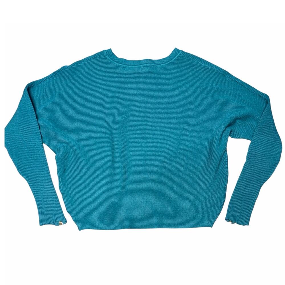 Carmen Marc Valvo Green Ribbed Batwing Knit Top with Zipper Detailing size M - Picture 3 of 9